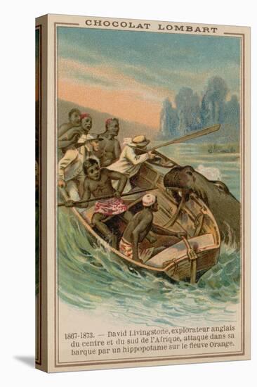 David Livingstone's Boat Being Attacked by a Hippopotamus on the Orange River, Africa, 1867-1873-null-Premier Image Canvas