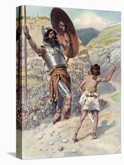 David slings the stone by J James Tissot - Bible-James Jacques Joseph Tissot-Premier Image Canvas