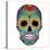 Day of the Dead Colorful Skull with Floral Ornament-Alisa Foytik-Stretched Canvas