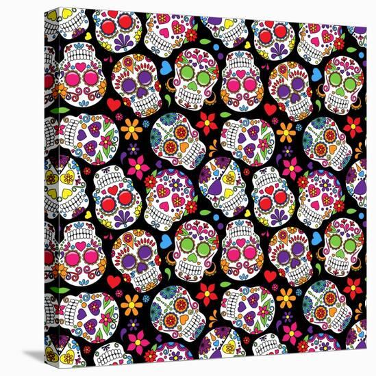 Day of the Dead Sugar Skull Seamless Vector Background-Pink Pueblo-Stretched Canvas