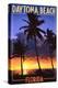 Daytona Beach, Florida - Palms and Sunset-Lantern Press-Stretched Canvas