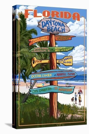 Daytona Beach, Florida - Sign Destinations-Lantern Press-Stretched Canvas