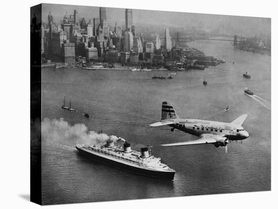 DC-3, SS Normandie, New York, 1938-Clyde Sunderland-Stretched Canvas