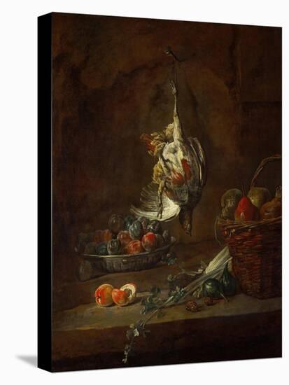 Dead Partridge Hung by One Leg, Bowl with Prunes, and a Basket with Pears, Around 1728-Jean-Baptiste Simeon Chardin-Premier Image Canvas