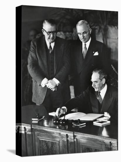 Dean Acheson, Sec. of State, Signs the North Atlantic Treaty Establishing the Nato Alliance-null-Stretched Canvas