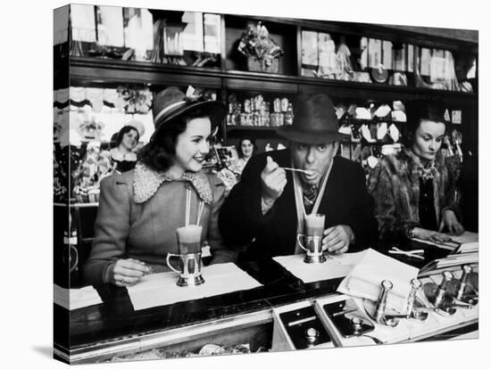 Deanna Durbin having Ice Cream Soda at Counter with Eddie Cantor During Visit to the City-Alfred Eisenstaedt-Premier Image Canvas