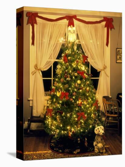 Decorated Christmas Tree Displays in Window, Oregon, USA-Steve Terrill-Premier Image Canvas