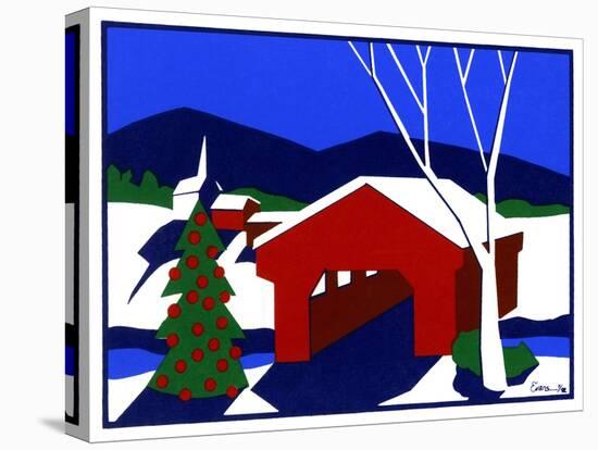 Decorated Christmas Tree Next to Covered Bridge-Crockett Collection-Premier Image Canvas