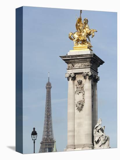 Decorated Pillar of Alexandre Iii Bridge and the Eiffel Tower, Paris, France, Europe-Richard Nebesky-Premier Image Canvas