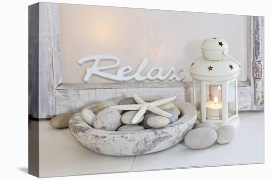 Decoration, White, Window Frame, Lettering, Relax, Lantern, Candle, Bowl, Stones, Starfish-Andrea Haase-Premier Image Canvas