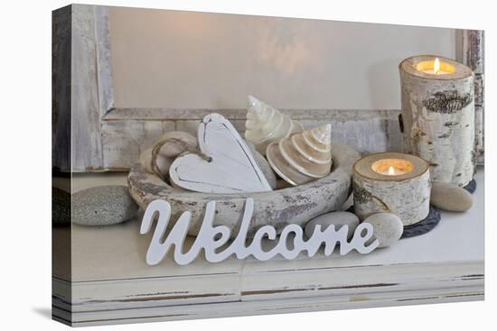 Decoration, White, Window Frame, Welcome, Candles, Bowl, Seashells, Stones, Heart-Andrea Haase-Premier Image Canvas