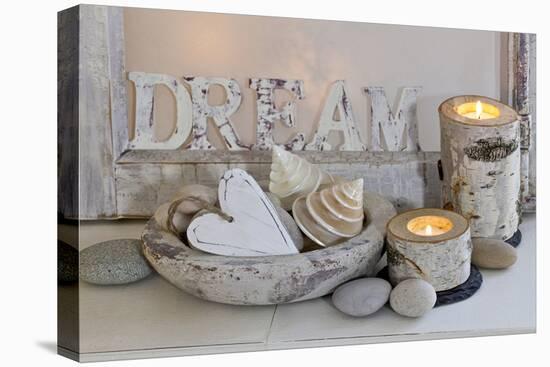 Decoration, White, Window Frames, 'Dream', Candles, Bowls, Mussels, Stones, Heart-Andrea Haase-Premier Image Canvas
