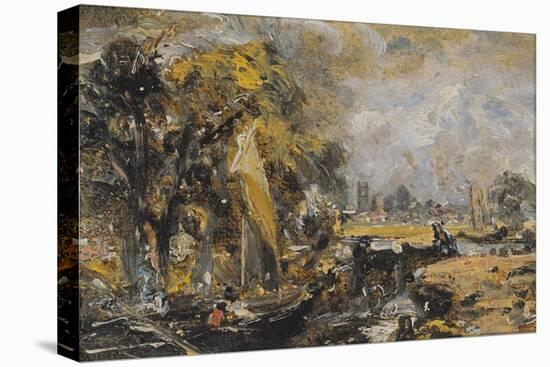 Dedham Lock, C.1819 (Oil on Paper Laid on Canvas)-John Constable-Premier Image Canvas