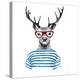 Deer Dressed up in Hipster Style-mart_m-Stretched Canvas
