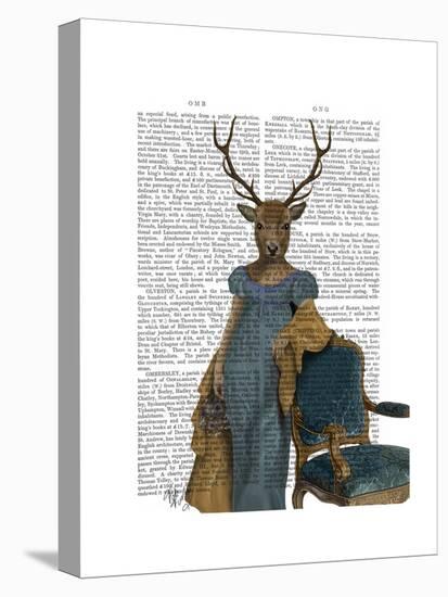 Deer in Blue Dress-Fab Funky-Stretched Canvas