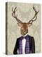 Deer in Evening Suit, Portrait-Fab Funky-Stretched Canvas