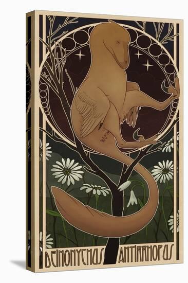 Deinonychus Antirrhopus Reconstructed in Art Nouveau Style-Stocktrek Images-Stretched Canvas