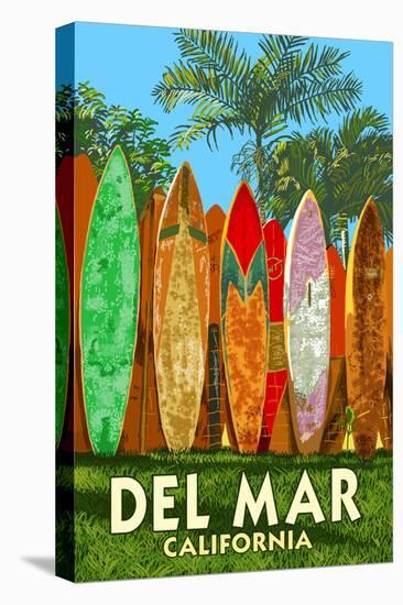 Del Mar, California - Surfboard Fence-Lantern Press-Stretched Canvas