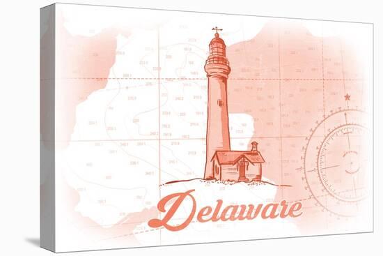 Delaware - Lighthouse - Coral - Coastal Icon-Lantern Press-Stretched Canvas