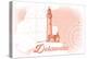 Delaware - Lighthouse - Coral - Coastal Icon-Lantern Press-Stretched Canvas