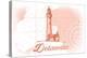 Delaware - Lighthouse - Coral - Coastal Icon-Lantern Press-Stretched Canvas