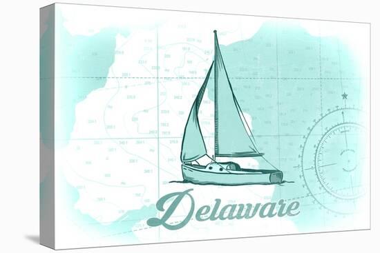 Delaware - Sailboat - Teal - Coastal Icon-Lantern Press-Stretched Canvas
