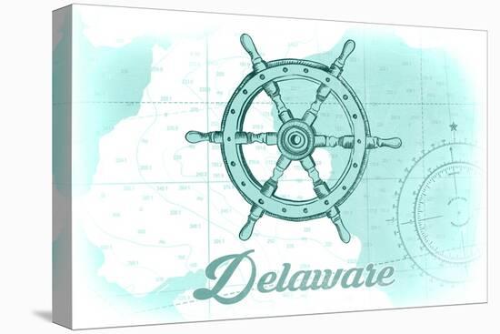 Delaware - Ship Wheel - Teal - Coastal Icon-Lantern Press-Stretched Canvas