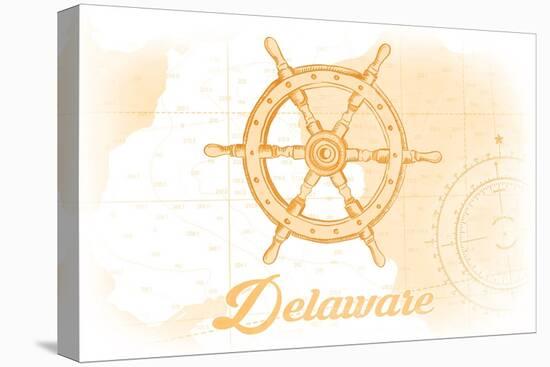 Delaware - Ship Wheel - Yellow - Coastal Icon-Lantern Press-Stretched Canvas