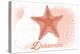 Delaware - Starfish - Coral - Coastal Icon-Lantern Press-Stretched Canvas