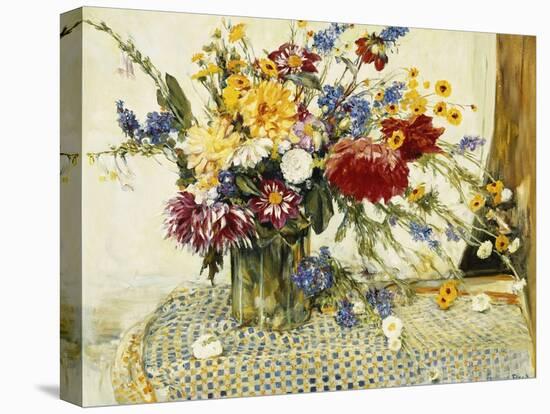 Delphiniums, Roses, Peonies, Dahlias and Other Flowers in a Glass Vase-Ferdinand Brod-Premier Image Canvas