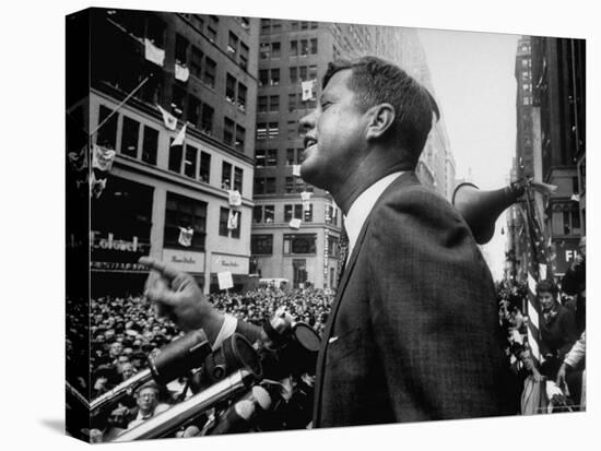 Democratic Presidential Candidate John Kennedy Speaking From Podium to Crowd in Street-Paul Schutzer-Premier Image Canvas