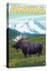 Denali National Park Moose and Mount McKinley-Lantern Press-Stretched Canvas