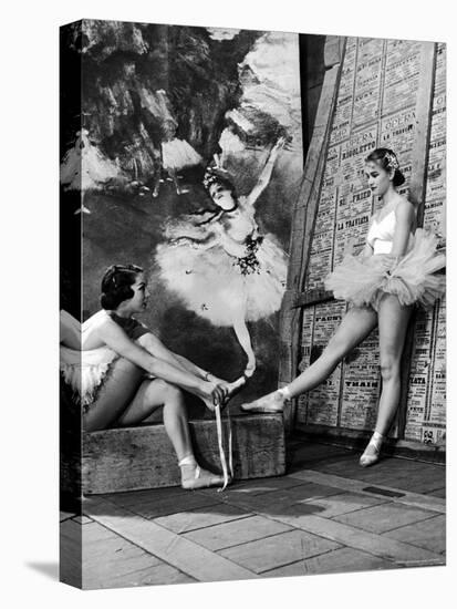 Denise Bourgeois and Claude Bessy Taking a Breather in Front of a Degas Background-Walter Sanders-Premier Image Canvas