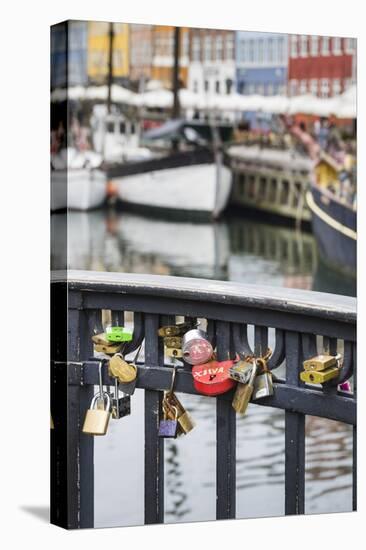 Denmark, Zealand, Copenhagen, Nyhavn Harbor, Love Locks-Walter Bibikow-Premier Image Canvas