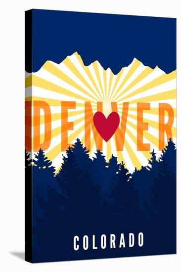 Denver, Colorado - Heart and Treeline (Vertical)-Lantern Press-Stretched Canvas