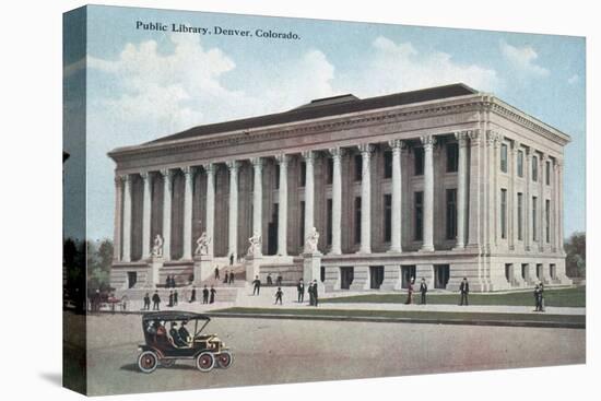 Denver, Colorado - Public Library View with Old Cars and People-Lantern Press-Stretched Canvas