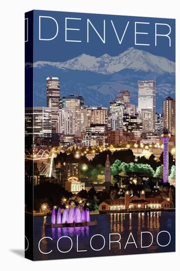 Denver, Colorado - Skyline at Night-Lantern Press-Stretched Canvas