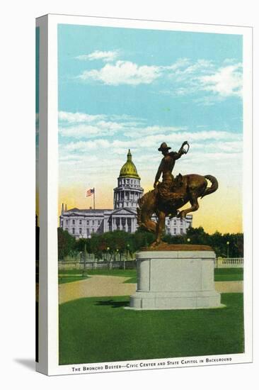 Denver, Colorado, View of the Bronco Buster Statue, Civic Center, Capitol Building-Lantern Press-Stretched Canvas