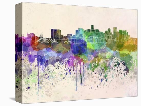 Denver Skyline in Watercolor Background-paulrommer-Stretched Canvas