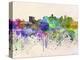 Denver Skyline in Watercolor Background-paulrommer-Stretched Canvas