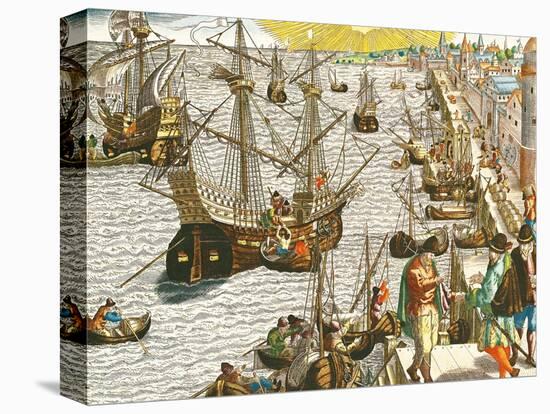 Departure from Lisbon for Brazil, the East Indies and America,From "Americae Tertia Pars..."-Theodor de Bry-Premier Image Canvas