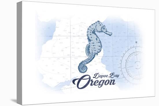 Depoe Bay, Oregon - Seahorse - Blue - Coastal Icon-Lantern Press-Stretched Canvas