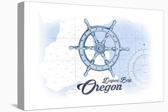 Depoe Bay, Oregon - Ship Wheel - Blue - Coastal Icon-Lantern Press-Stretched Canvas