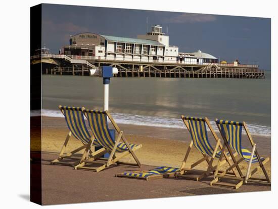 Deserted Beach and Pier Theatre, West Cliff, Bournemouth, Dorset, England, UK-Pearl Bucknall-Premier Image Canvas