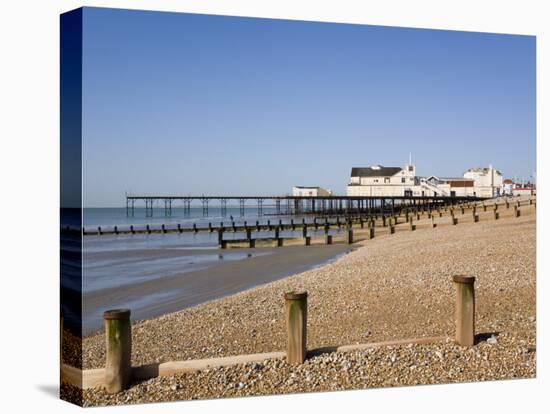 Deserted Pebble Beach at Low Tide and Pier from East Side, Bognor Regis, West Sussex, England, UK-Pearl Bucknall-Premier Image Canvas