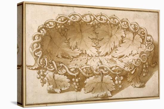 Design for an Oval Fruit Bowl, with Vine Tendrils, Leaves and Grapes-Giulio Romano-Premier Image Canvas