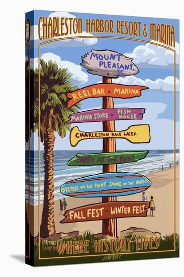 Destination Sign - Charleston Harbor Resort-Lantern Press-Stretched Canvas