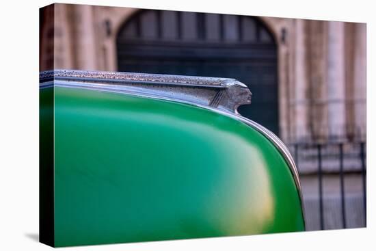 Detail of hood ornament on green classic American Pontiac car in Habana, Havana, Cuba.-Janis Miglavs-Premier Image Canvas