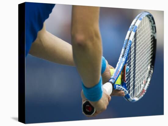 Detail of Tennis Player Holding the Racquet and Ball About to Serve-null-Premier Image Canvas