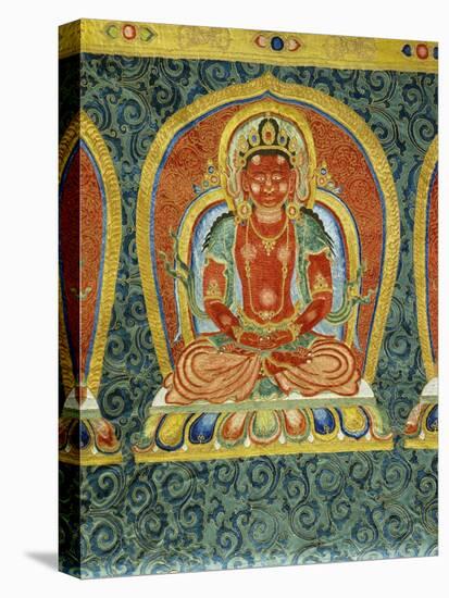 Detail of the Akshobhya buddha, from an imperial embroidered silk thanka. 15th century-Chinese School-Premier Image Canvas